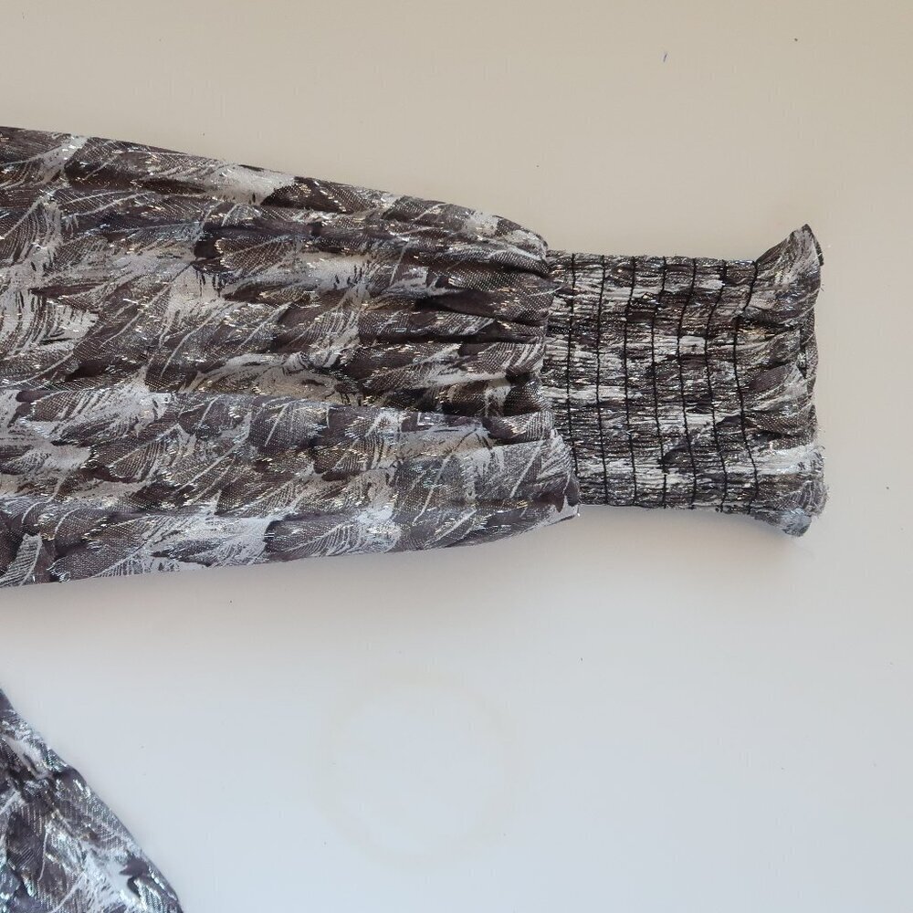 White House Silver Metallic Long Sleeve Petite Smocked Blouson Mini Dress XXS - Picture 11 of 14